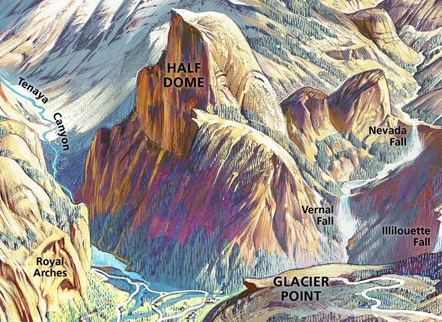 drawing of mountain and waterfalls