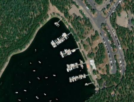 aerial photo of marina and nearest parking