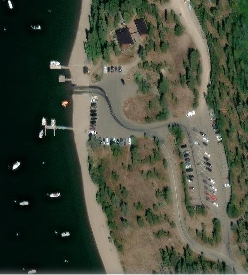 aerial photo of marina and parking lots