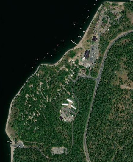 aerial photo of campground at lakeside