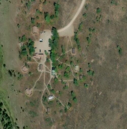 aerial photo of cabins area