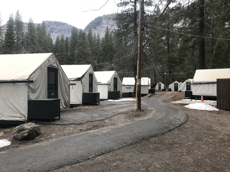row of tent cabins