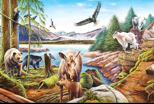 painting of animals and birds