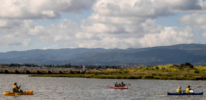 three kayaks on bay