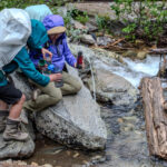 sitting on a rock next to a stream purifying water