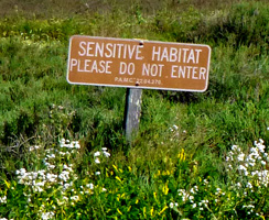 sign says sensitive habitat please do not enter