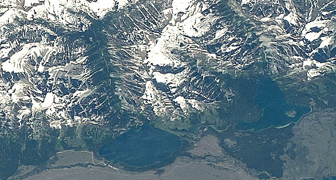 mountains and lakes from space