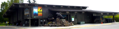 building with animal display outside