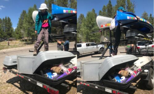 two women on kayak trailer