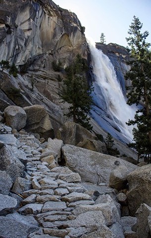 rock steps approaching waterfall