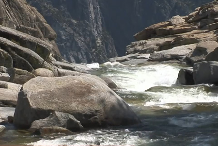 Yosemite creek going over cliff to become Yosemite fall