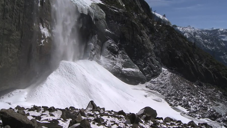 waterfall pouring into snow cone