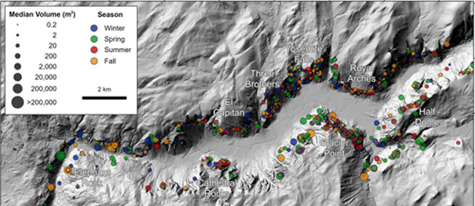 simple map with dots for locations of rockfalls