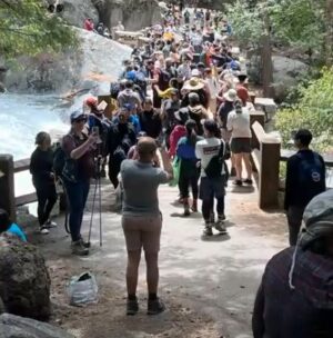 crowd of people on bridge