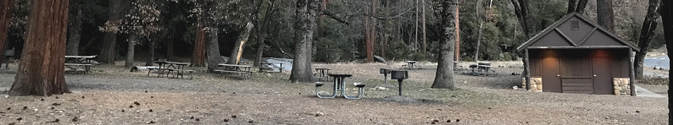 picnic tables and restroom building