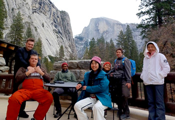 seven people on balcony