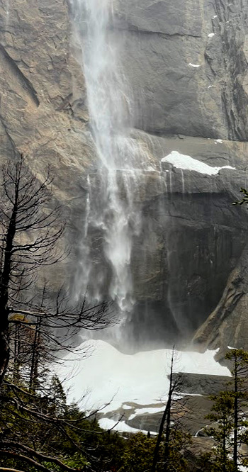 waterfall dropping into snow cone