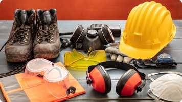 boots, hard hat and other personal protective equipment