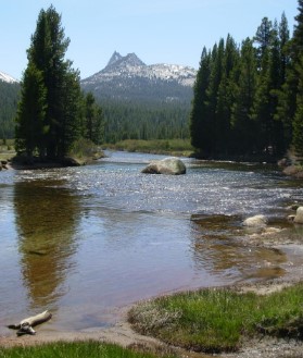 river with peak behind