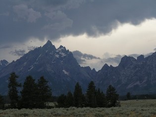 mountains with dark clouds above