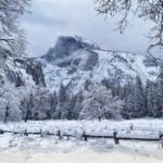 mountains and meadow in snow