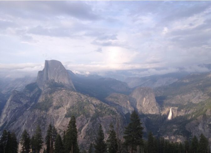 view of mountain and waterfall