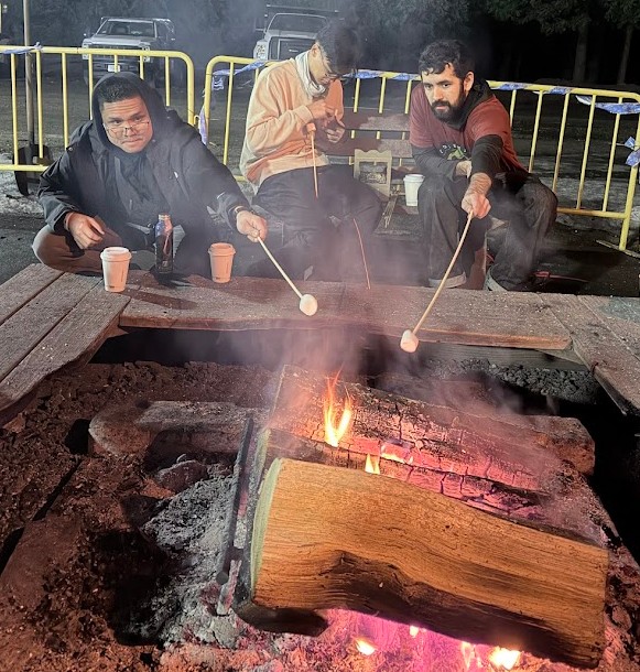 Marshmallow roasting at an ice rink