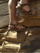 hiker in sandals ready to slip