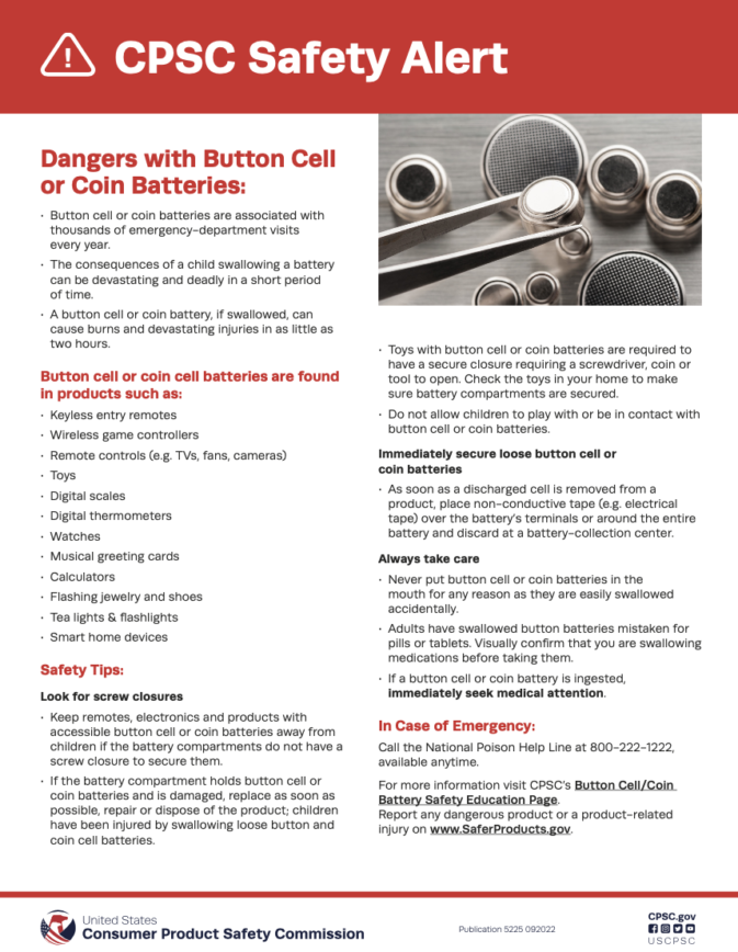 poster of dangers of button cell batteries