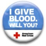 button says I give blood, will you?