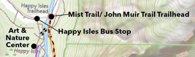 map showing river, bus stop, nature center