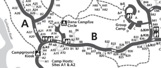 map showing entrance station and campsites