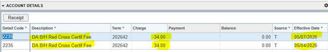 two lines of type with fee amounts