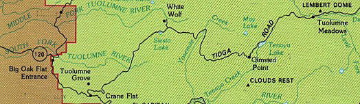 map with part of the Tioga road