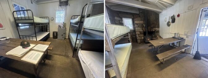 side by side photos of small rooms with bunkbeds