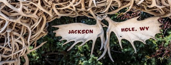 elk antlers with the words Jackson hole wyoming painted on them