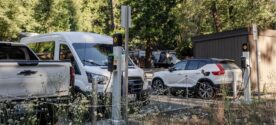 two electric vehicle charging stations